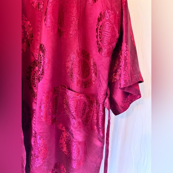 Vintage Authentic Silk Burgundy Maroon Wine Red Kimono Robe Duster Jacket - Picture 5 of 13